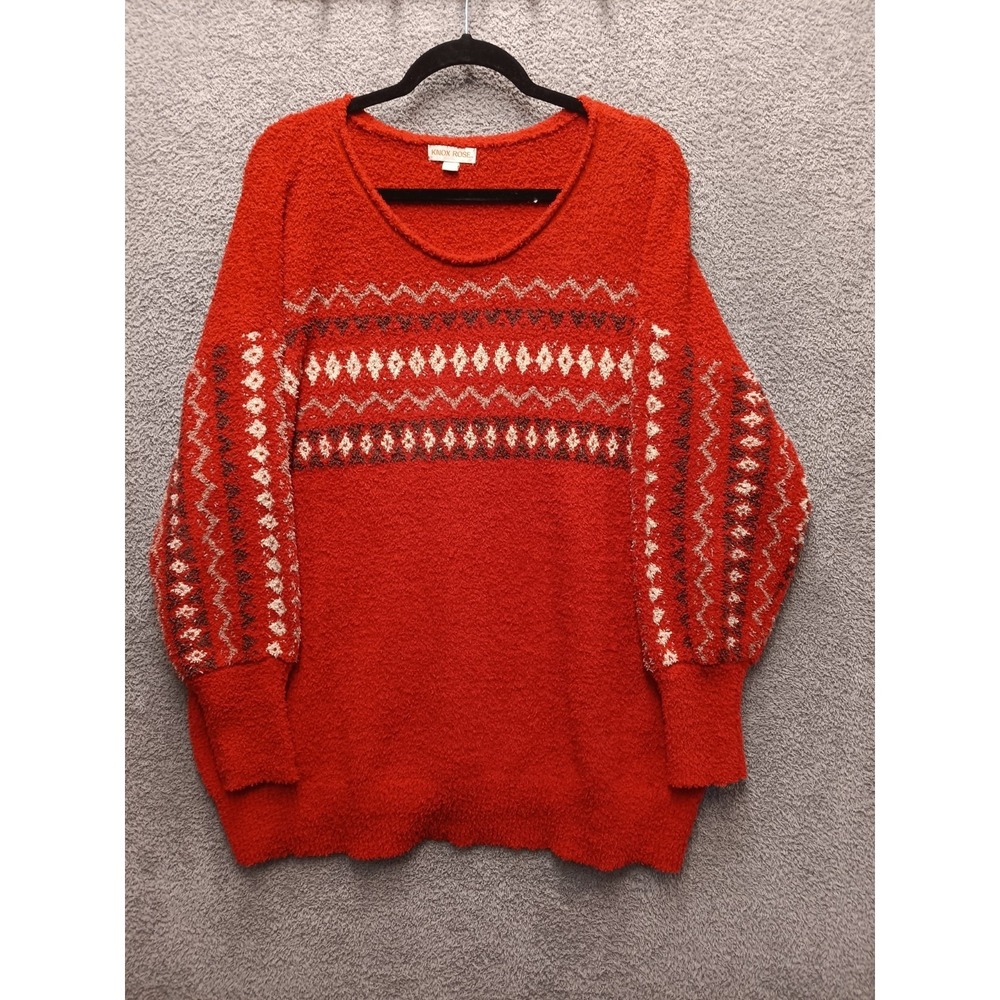 Knox Rose Women's 1X Red‎ Sweater Relaxed Baggy Very Soft Knit Boho Cozy